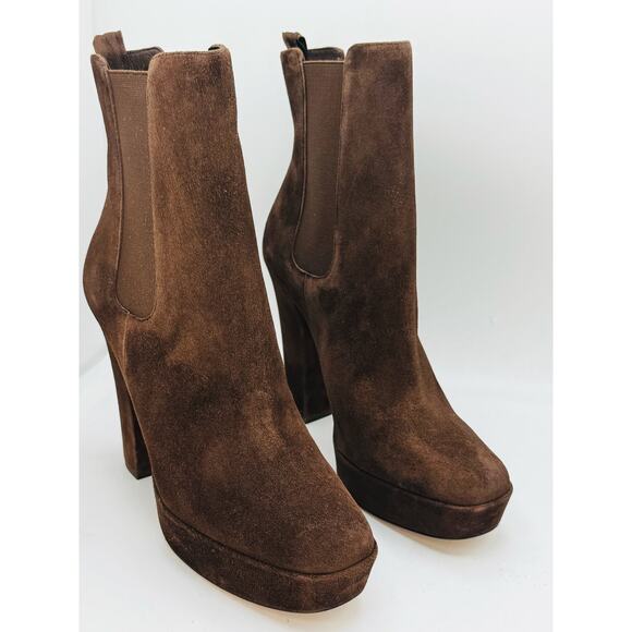 PAIGE Chocolate Suede round Pointed Kyra Ankle Boots  size 10.5 - Picture 4 of 10